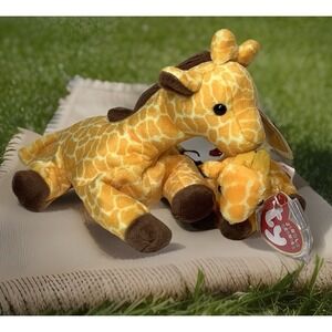 TY Beanie Baby Twigs the Giraffe & Baby Giraffe 1995 RARE Vintage‎ NWT